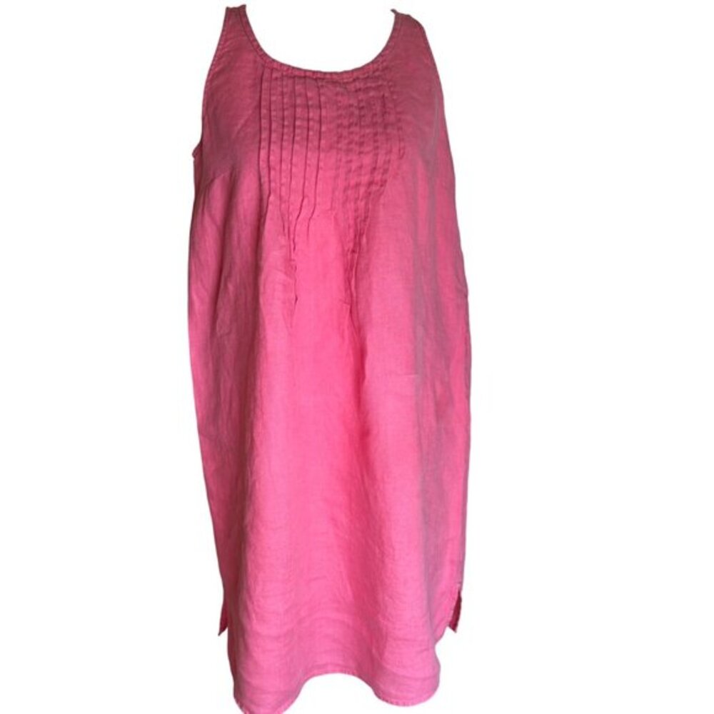 Garnet Hill Linen Dress Size 4 100% Linen Pink Pleated Sheath Sleeveless